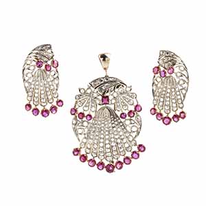 Victorian silver gold ruby diamond pair of ... 
