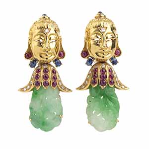 Pair of gold earrings with jadeite, ... 