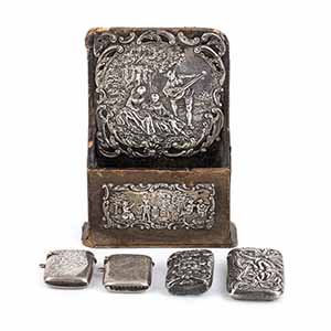 English card holder and four silver match ... 