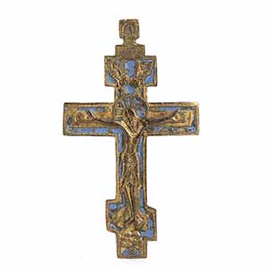 Russian enamelled bronze Orthodox crucifix - ... 