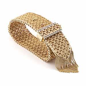 Gold and diamonds band bracelet - France, ... 