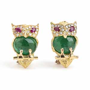 Emerald ruby diamond gold earrings depicting ... 