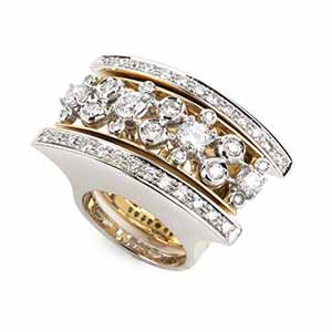 Tre anelli componibili in oro e diamanti  ... 