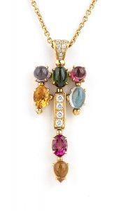 Multi gemstone gold drop necklace -  mark of ... 