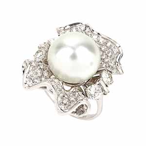 Diamond pearl gold ring  18k white gold, ... 