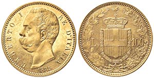 Umberto I (1878-1900). 100 Lire 1883. Au ... 
