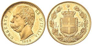 Umberto I (1878-1900). 50 Lire 1888. Au ... 