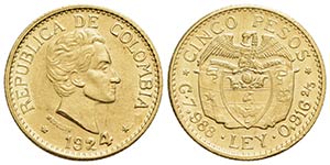 COLOMBIA - Repubblica - 5 Pesos - 1924 - (AU ... 