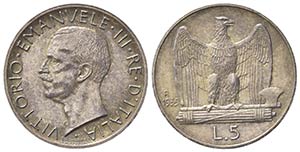 Vittorio Emanuele III (1900-1943). 5 Lire ... 