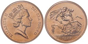 GRAN BRETAGNA. Elisabetta II. 5 Pounds 1985. ... 