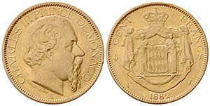 MONACO. Carlo III (1856-1889). 100 Franchi ... 