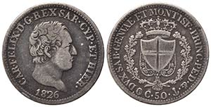 Carlo Felice (1821-1831). 50 centesimi 1826 ... 