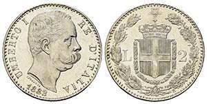 Umberto I (1878-1900). 2 lire 1882. Ag. Gig. ... 