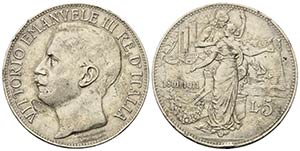 Vittorio Emanuele III (1900-1943). 5 lire ... 