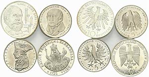 Germania. Lotto di 4 monete AR 10 Mark 1990 ... 
