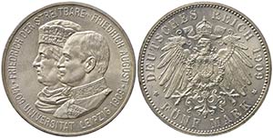 GERMANIA. Saxony-Albertine. 5 Mark 1909. Ag. ... 