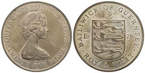 GUERNESEY. Elisabetta II (1952). 25 Pence - ... 