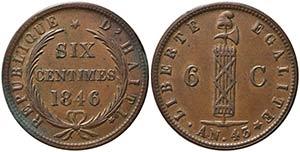 HAITI. 6 Centimes 1846. Cu (16,63 g). KM#28. ... 