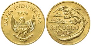 INDONESIA. 100.000 Rupie 1974. Au (31mm, ... 