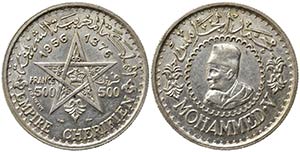 MAROCCO. 500 Francs 1956. Ag. Y#54. SPL