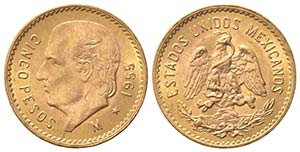 MESSICO. 5 Pesos 1955. Au (18.5mm, 4.24g). ... 