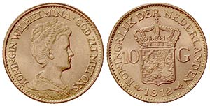 OLANDA. Guglielmina (1890-1948). 10 Gulden ... 