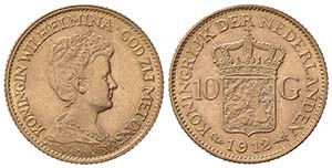 OLANDA. Guglielmina (1890-1948). 10 Gulden ... 