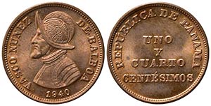 PANAMA. 1-1/4 Centesimos 1940. AE (3,10 g). ... 