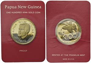 PAPUA NUOVA GUINEA. 100 Kina 1975. Au (27mm, ... 