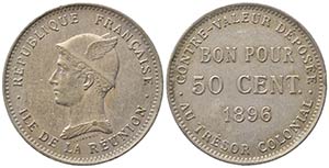 REUNION. 50 Centimes 1896. Cu-Ni (2,46 g). ... 