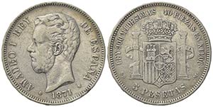 SPAGNA. Amadeo I (1871-1873). 5 Pesetas ... 