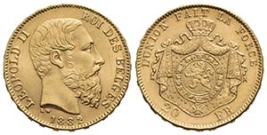 BELGIO. Leopoldo II (1865-1909). 20 Franchi ... 