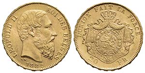 BELGIO. Leopoldo II (1865-1909). 20 Franchi ... 