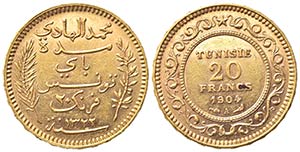 TUNISIA. Muhammad IV (1902-1906). 20 Francs ... 