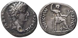 Tiberius (14-37). AR Denarius (17.5mm, ... 