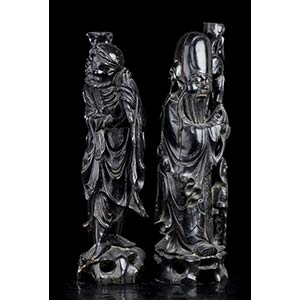 TWO WOOD SCULPTURES WITH SHOULAO ... 