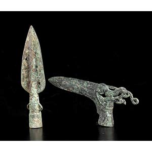 A BRONZE SPEARHEAD AND A BRONZE ... 