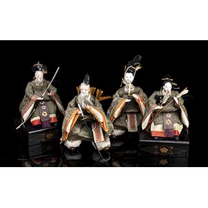 SEVEN WOOD AND SILK DOLLS Japan, ... 