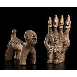 TWO POTTERY SCULPTURES Africa36,5 x 19,5 x ... 