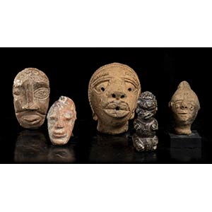FIVE POTTERY AND STONE ITEMS Africa13 x 12 x ... 