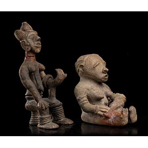 TWO POTTERY FIGURES Africa43 x 16 ... 