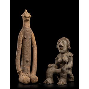 TWO POTTERY FIGURES Africa39 x 11 ... 