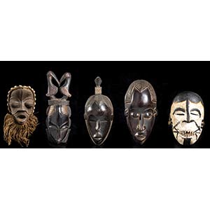 FIVE WOOD MASKS Africa44 x 15 cm the ... 