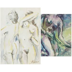 TWO WATERCOLORS WITH FEMALE NUDES Southeast ... 