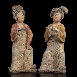 A PAIR OF PARTIALLY PAINTED CERAMIC FAT ... 