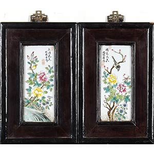 TWO POLYCHROME PORCELAIN AND WOOD PLAQUES ... 