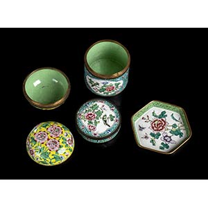 THREE ENAMELLED METAL CONTAINERS ... 