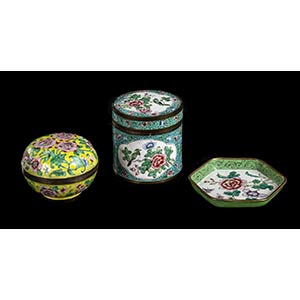 THREE ENAMELLED METAL CONTAINERS China, 20th ... 