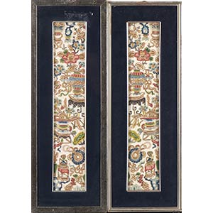 A PAIR OF EMBROIDERED SILK FABRICS China, ... 