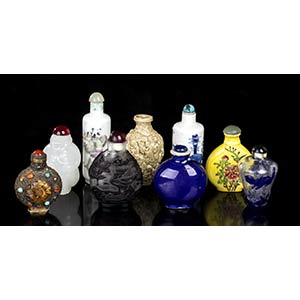 NINE SNUFF BOTTLES IN DIFFERENT MATERIALS ... 